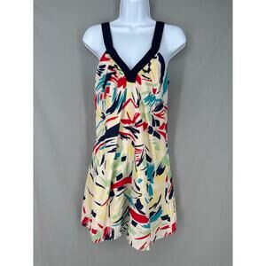 Graham Spencer Anthropologie Dress Small Navy Blue Red Mini Colorful Silk Y2K